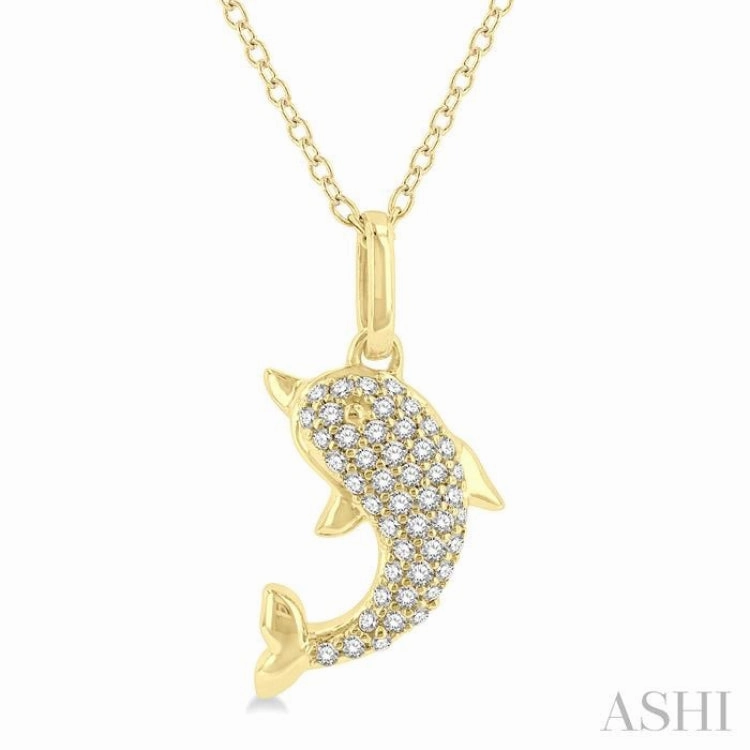 1/6 Ctw Petite Sea Life Dolphin Round Cut Diamond Fashion Pendant With Chain in 10K Yellow Gold Physical Adornment