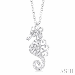 Durable Design Everyday Carry Jewelry 1/6 Ctw Petite Seahorse Round Cut Diamond Fashion Pendant With Chain in 10K White Gold