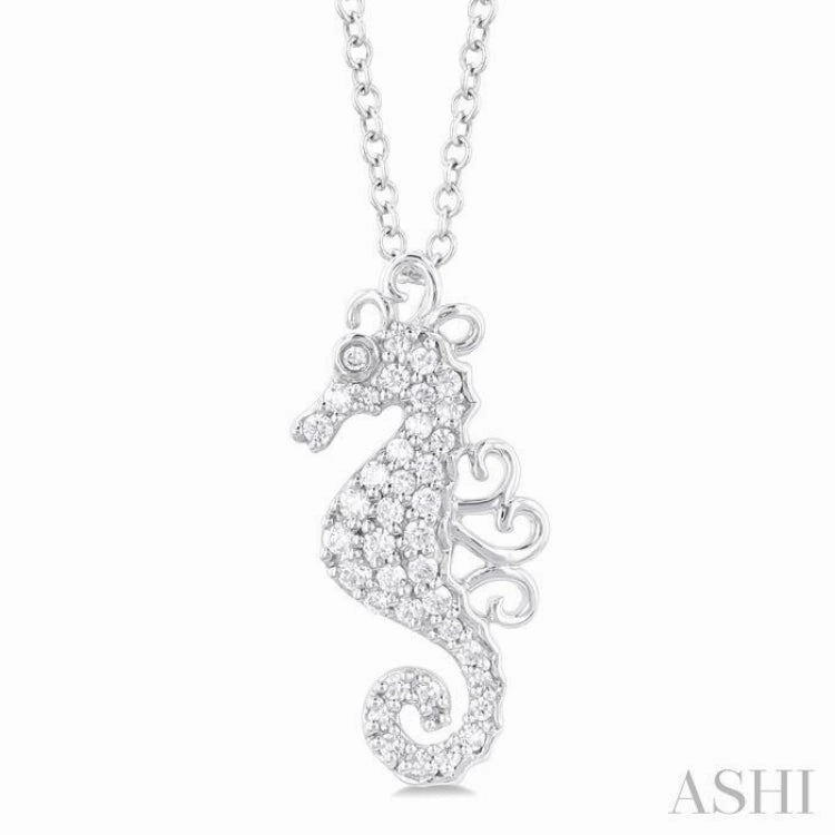 Durable Design Everyday Carry Jewelry 1/6 Ctw Petite Seahorse Round Cut Diamond Fashion Pendant With Chain in 10K White Gold