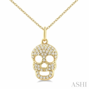 1/6 Ctw Petite Skull Single Cut Diamond Fashion Pendant With Chain in 10K Yellow Gold Sophisticated Detail Great Ornament