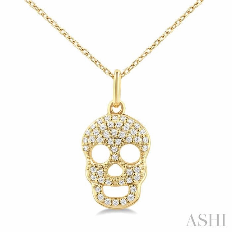 1/6 Ctw Petite Skull Single Cut Diamond Fashion Pendant With Chain in 10K Yellow Gold Sophisticated Detail Great Ornament