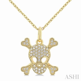 Durable Style 1/6 Ctw Petite Skull Single Cut Diamond Fashion Pendant With Chain in 10K Yellow Gold
