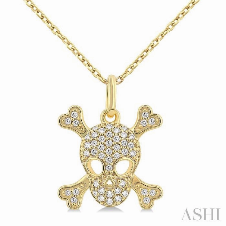 Durable Style 1/6 Ctw Petite Skull Single Cut Diamond Fashion Pendant With Chain in 10K Yellow Gold