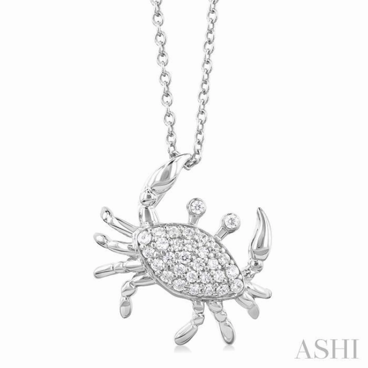1/6 Ctw Petite Slanted Crab Round Cut Diamond Fashion Pendant With Chain in 10K White Gold Timeless Touch