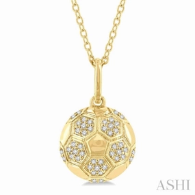 Modern Gift Event Accent 1/6 Ctw Petite Soccer Ball Round Cut Diamond Fashion Pendant With Chain in 10K Yellow Gold