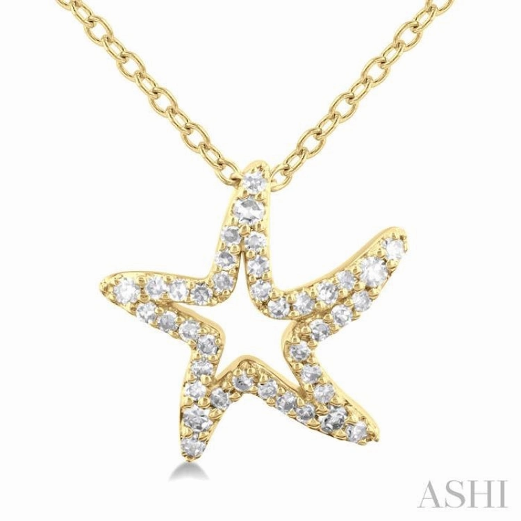 1/6 Ctw Petite Starfish Frame Round Cut Diamond Fashion Pendant With Chain in 10K Yellow Gold Decorated Accessory