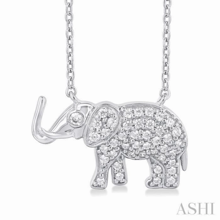 Durable Ornament 1/6 Ctw Petite Tusked Elephant Round Cut Diamond Fashion Pendant With Chain in 10K White Gold