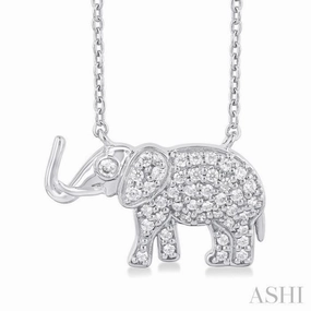 Durable Ornament 1/6 Ctw Petite Tusked Elephant Round Cut Diamond Fashion Pendant With Chain in 10K White Gold