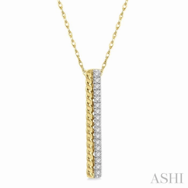 1/6 Ctw Rope Bead & Round Cut Diamond Bar Pendant With Chain in 14K Yellow Gold Elegant Party Modern Scene