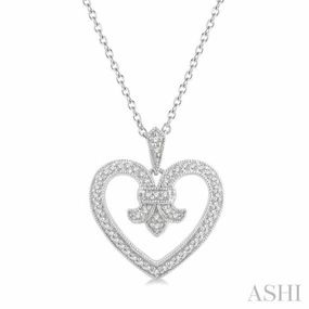 Spring Style Effortless Elegance 1/6 Ctw Round Cut Diamond Fleur De Lis Heart Pendant With Chain in 10K White Gold