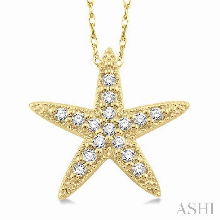 1/6 Ctw Round Cut Diamond Sea Star Pendant in 14K Yellow Gold with Chain Polished Detail Urban Lifestyle