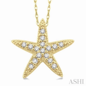 1/6 Ctw Round Cut Diamond Sea Star Pendant in 14K Yellow Gold with Chain Polished Detail Urban Lifestyle