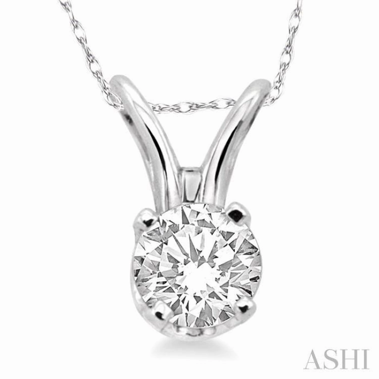 Business Accessory Youth Accent 1/6 Ctw Round Cut Diamond Solitaire Pendant in 14K White Gold with Chain