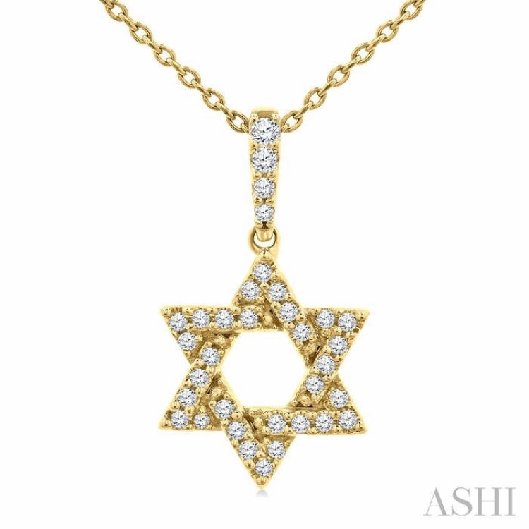 1/6 Ctw Star of David Round Cut Diamond Fashion Pendant With Chain in 10K Yellow Gold Vintage Accessory