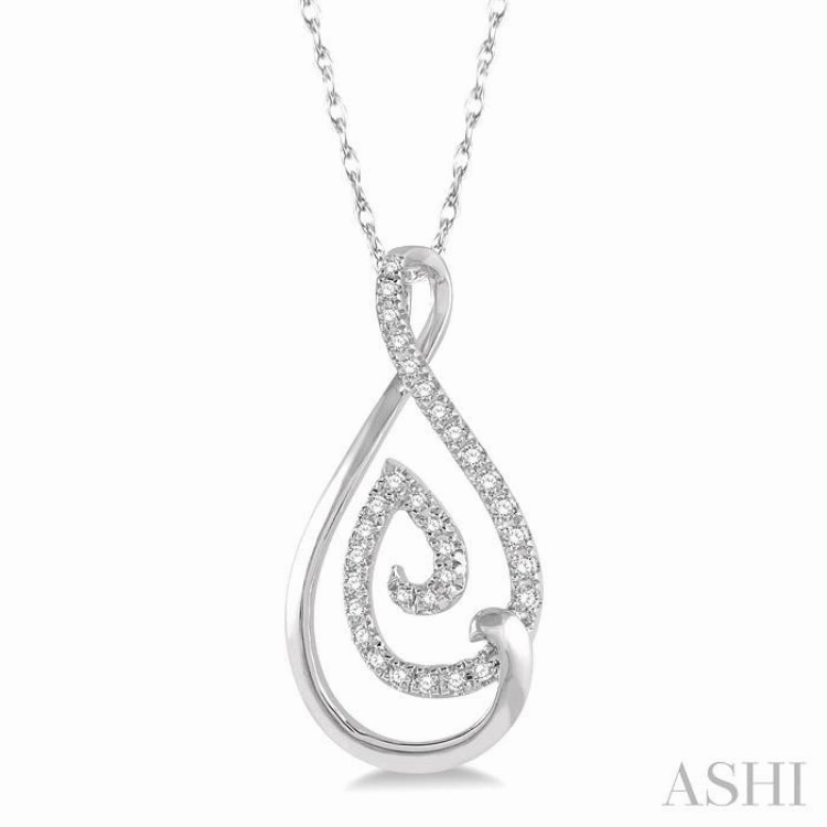 Collection Accessory 1/6 Ctw Twisted Drop Shape Round Cut Diamond Pendant With Chain in 10K White Gold