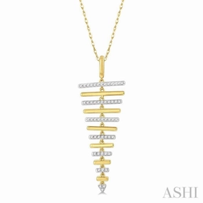 Stunning Piece 1/6 Ctw Two Tone Parallel Bar Round Cut Diamond Fashion Pendant With Chain in 10K Yellow and White Gold