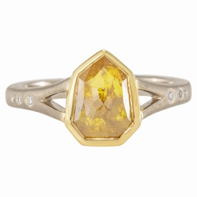Edgy Detail 1.75 ctw Yellow Shield Rose Cut Diamond - 18ky/18kpw Gold   VS Diamonds
