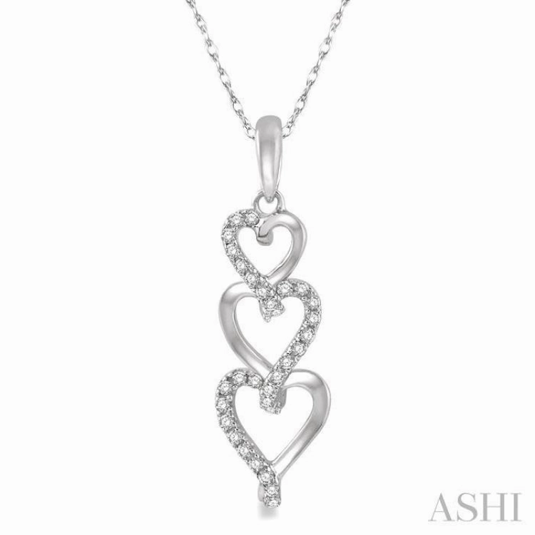 Daily Wear Fantastic Item 1/8 Ctw Ascending Interlocked Heart Round Cut Diamond Pendant With Link Chain in 10K White Gold