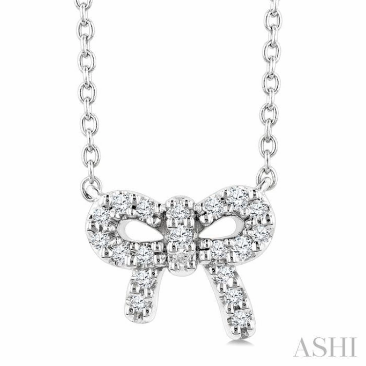 Sparkling Piece 1/8 Ctw Bow Single Cut Diamond Petite Fashion Pendant With Chain in 10K White Gold