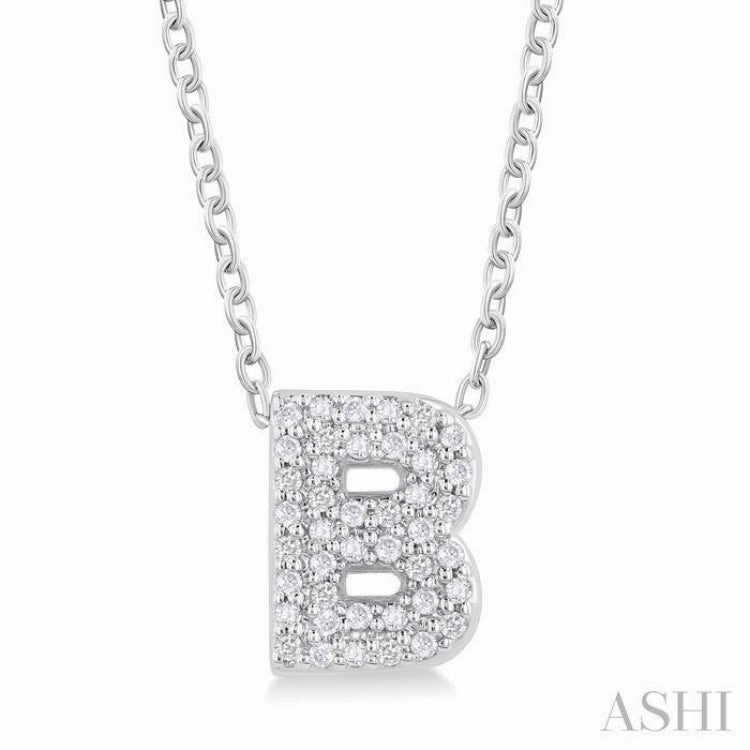 1/8 Ctw Bubble Accent Initial 'B' Round Cut Diamond Fashion Pendant With Chain in 10K White Gold Great Ornament Weekend Present