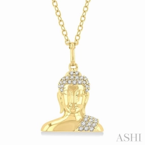 Group Item Weekend Gift 1/8 Ctw Buddha Petite Round Cut Diamond Fashion Pendant With Chain in 10K Yellow Gold
