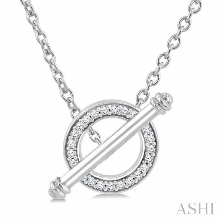 Wedding Moment 1/8 Ctw Circle Toggle Single Cut Diamond Fashion Necklace in 10K White Gold