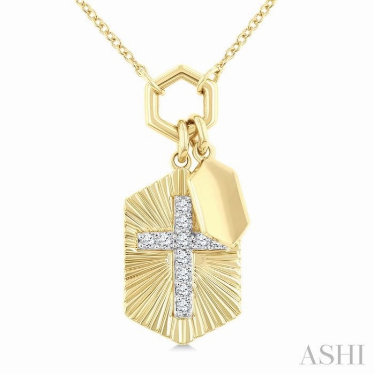 1/8 Ctw Cross Charm Fluted Round Cut Diamond Fashion Pendant With Chain in 10K Yellow and White Gold Elegant Outfit