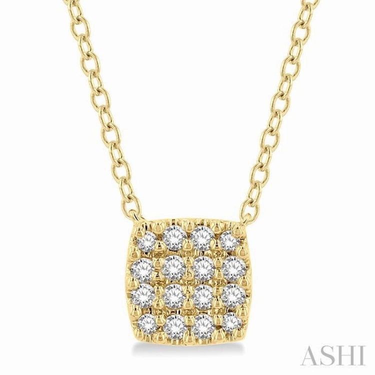 Unique Feature Artisan Jewelry 1/8 Ctw Cushion Shape Round Cut Diamond Petite Fashion Pendant With Chain in 14K Yellow Gold