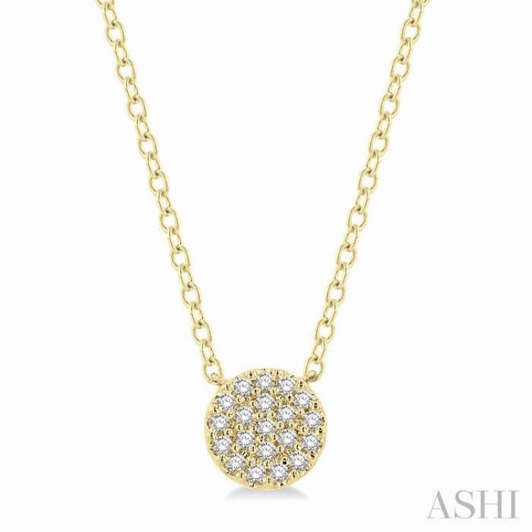 Elegant Evening Jewelry Elegant Highlight 1/8 Ctw Disc Shape Round Cut Diamond Petite Fashion Pendant With Chain in 14K Yellow Gold