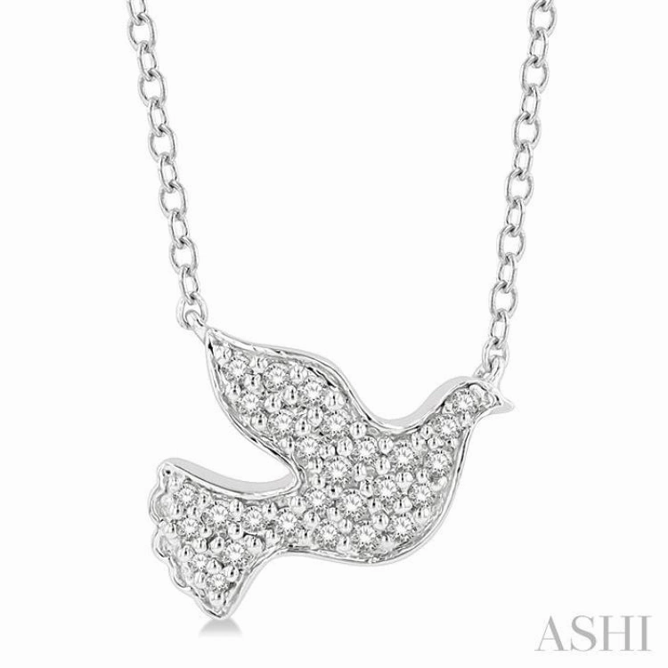 Personal Accent 1/8 Ctw Dove Symbol Petite Round Cut Diamond Fashion Pendant With Chain in 10K White Gold