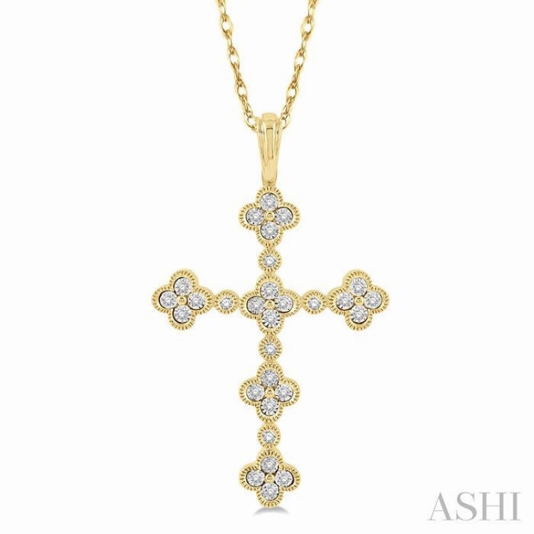 Contemporary Mood 1/8 Ctw Floral Cross Round Cut Diamond Pendant With Link Chain in 10K Yellow Gold