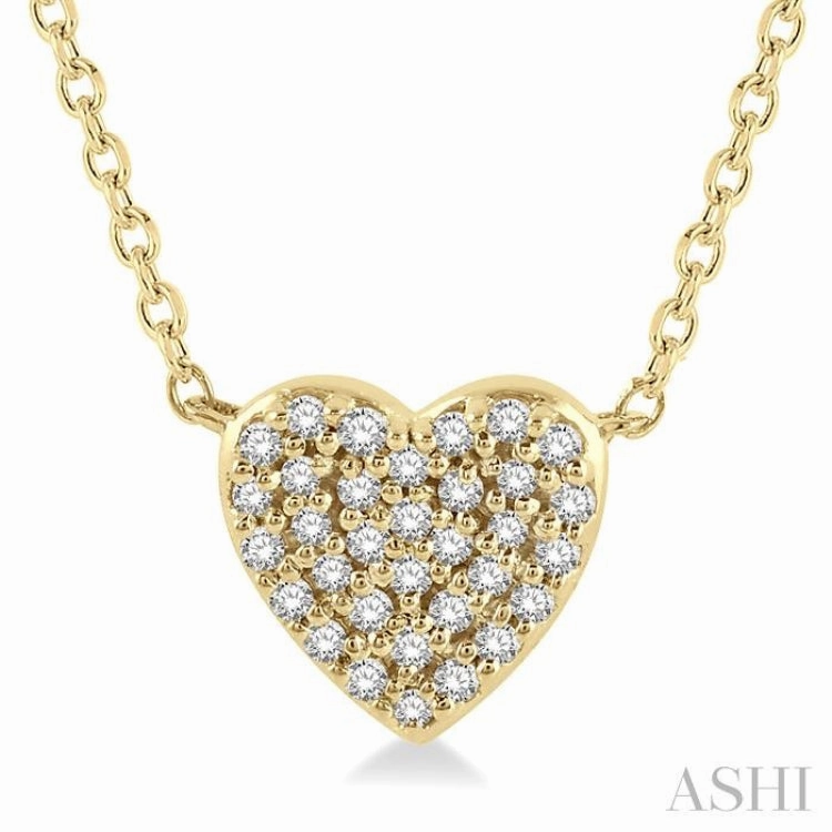 1/8 Ctw Heart Charm Round Cut Diamond Petite Pendant With Chain in 10K Yellow Gold Dashing Look