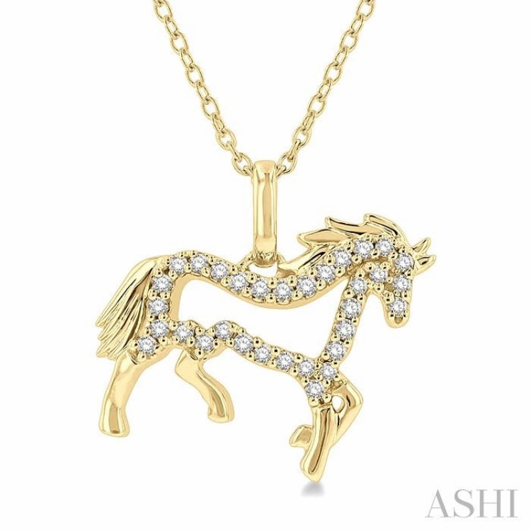 Common Accessory 1/8 Ctw Horse Symbol Petite Round Cut Diamond Fashion Pendant With Chain in 10K Yellow Gold