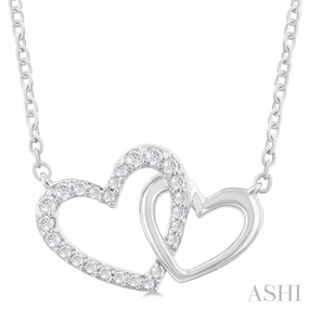 1/8 Ctw Interlocked Heart Round Cut Diamond Fashion Pendant With Chain in 10K White Gold All ages Exquisite Jewelry