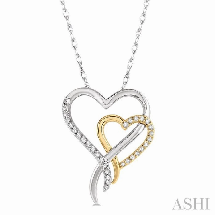 1/8 Ctw Interlocked Two Tone Hearts Round Cut Diamond Pendant With Chain in 10K White and Yellow Gold Contemporary Adornment