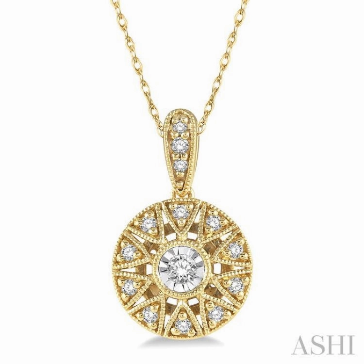 1/8 Ctw Lattice Medallion Round Cut Diamond Pendant With Chain in 10K Yellow Gold Fair Trade Adornment casual event
