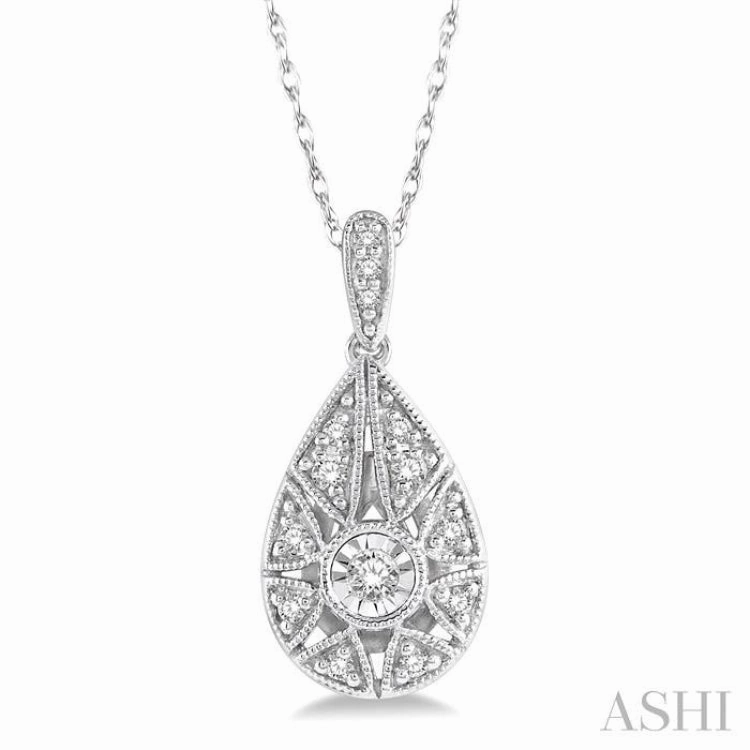 1/8 Ctw Lattice Pear Shape Round Cut Diamond Pendant With Chain in 10K White Gold Timeless Adornment