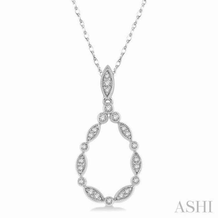 Lightweight Piece Distinctive Ornament 1/8 Ctw Marquise Lattice Hollow Drop Round Cut Diamond Pendant With Chain in 10K White Gold