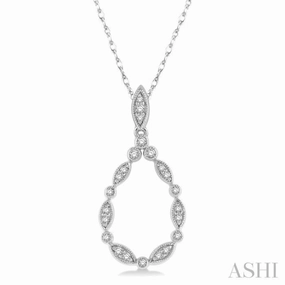 Lightweight Piece Distinctive Ornament 1/8 Ctw Marquise Lattice Hollow Drop Round Cut Diamond Pendant With Chain in 10K White Gold