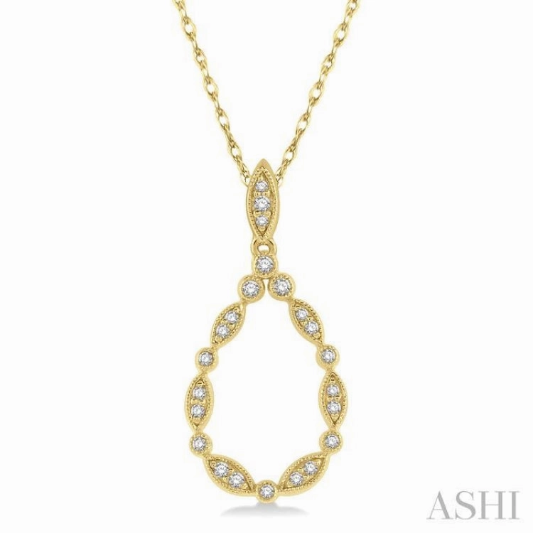 Bridal Adornment Peaceful Style 1/8 Ctw Marquise Lattice Hollow Drop Round Cut Diamond Pendant With Chain in 10K Yellow Gold