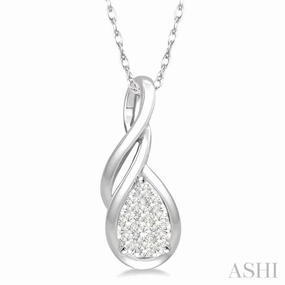 Elegant Present 1/8 Ctw Pear Shape Lovebright Entwined Wire Round Cut Diamond Pendant With Link Chain in 14K White Gold