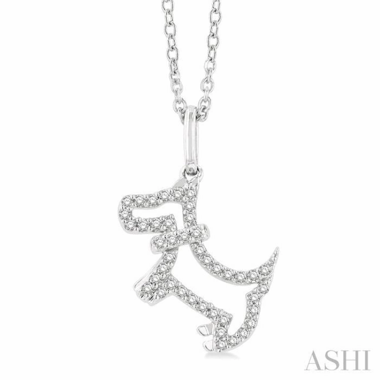 1/8 Ctw Petite Playful Dog Round Cut Diamond Fashion Pendant With Chain in 10K White Gold Weak Piece