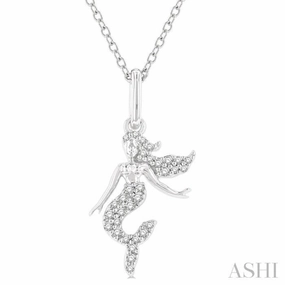 Superior Style 1/8 Ctw Petite Sea Life Mermaid Round Cut Diamond Fashion Pendant With Chain in 10K White Gold