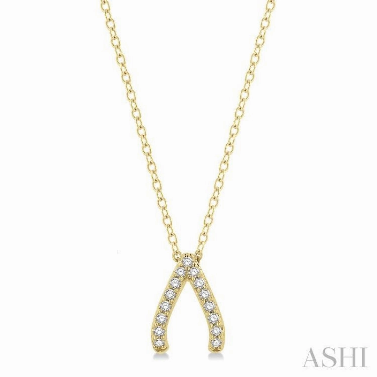 1/8 Ctw Petite Wishbone Diamond Pendant in 10K Yellow Gold with Chain Modern Vibe Signature Accent