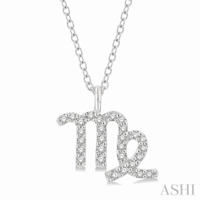 1/8 Ctw Virgo Round Cut Diamond Zodiac Pendant With Chain in 14K White Gold Hanging Pendant