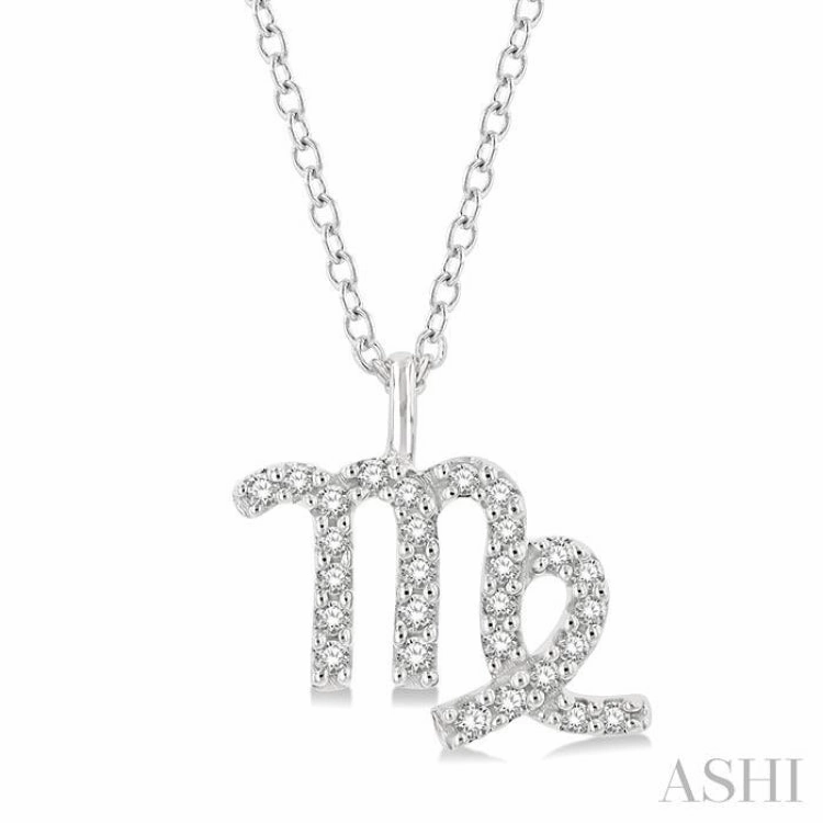 1/8 Ctw Virgo Round Cut Diamond Zodiac Pendant With Chain in 14K White Gold Hanging Pendant