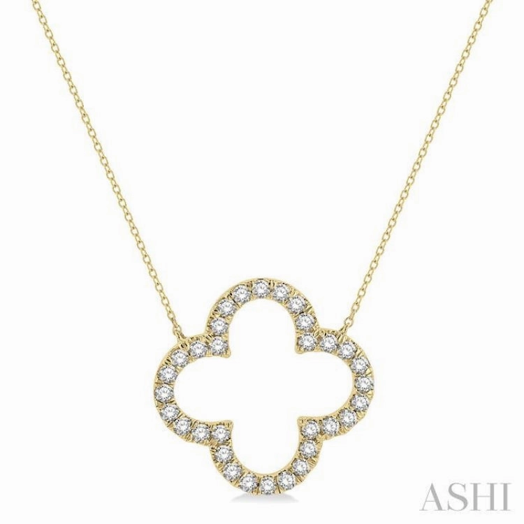 1 Ctw Clover Round Cut Diamond Pendant With Chain in 14K Yellow Gold Pretty Gift