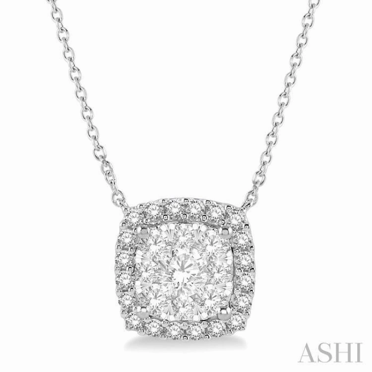 Daily Casual Artisan Ornament 1 Ctw Cushion Shape Lovebright Diamond Pendant With Chain in 14K White Gold