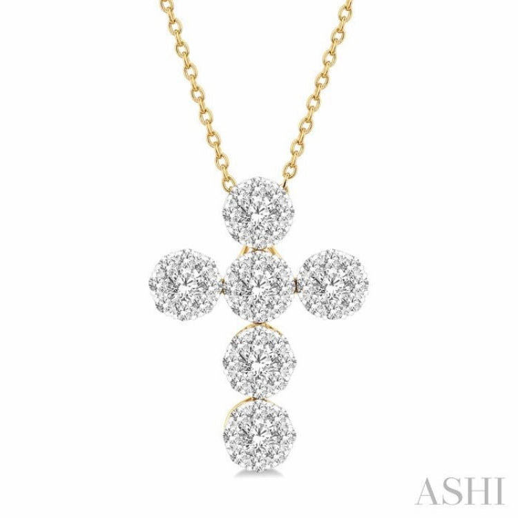 Winter Accent 1 Ctw Lovebright Cross Round Cut Diamond Fashion Pendant With Chain in 14K Yellow and White Gold