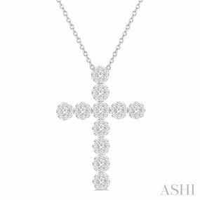 New collection Family Dinner 1 Ctw Lovebright Round Cut Diamond Cross Pendant in 14K White Gold with chain